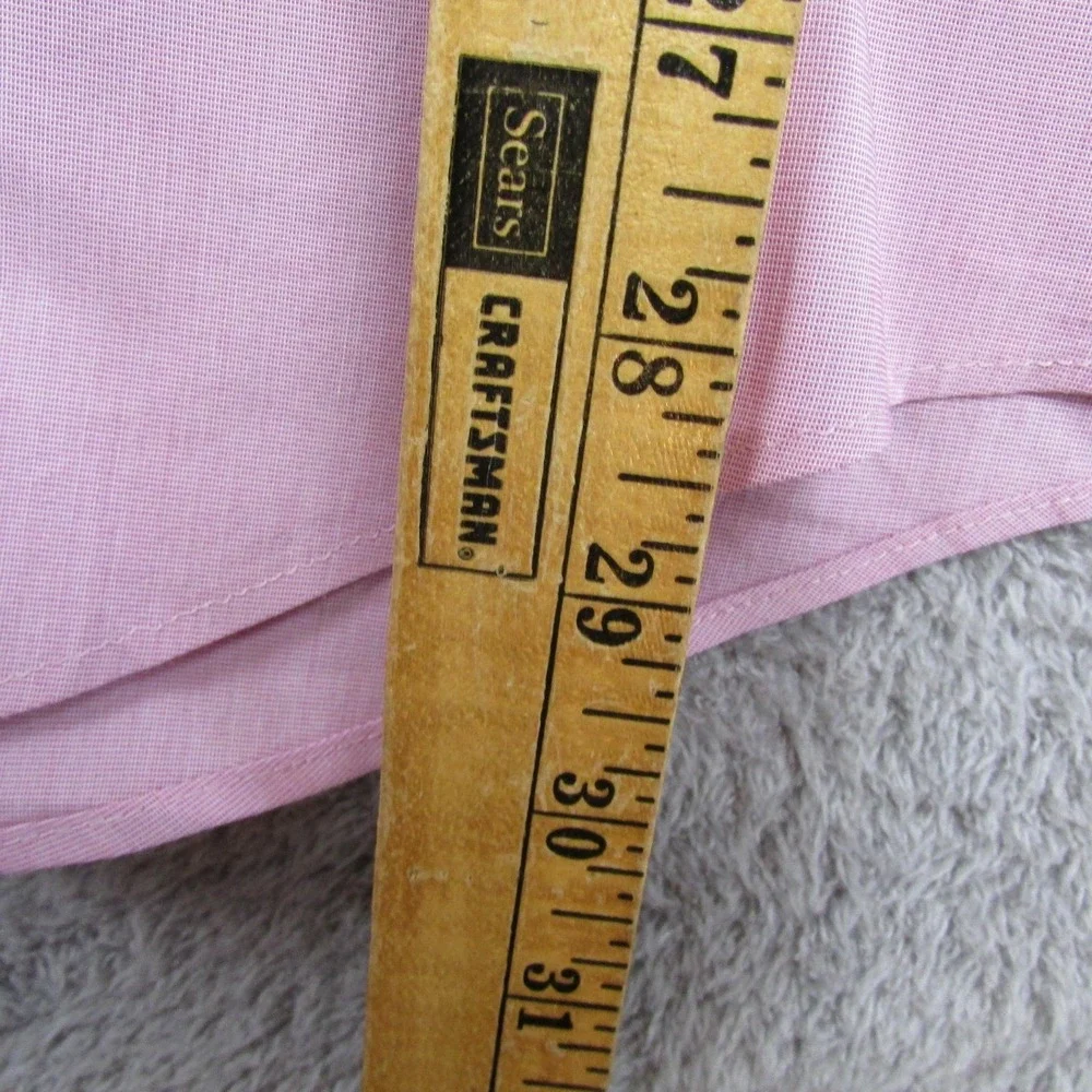 Kenneth Cole Reaction Shirt Mens 17 34/35 Pink Check Slim Stretch Long Sleeve‎